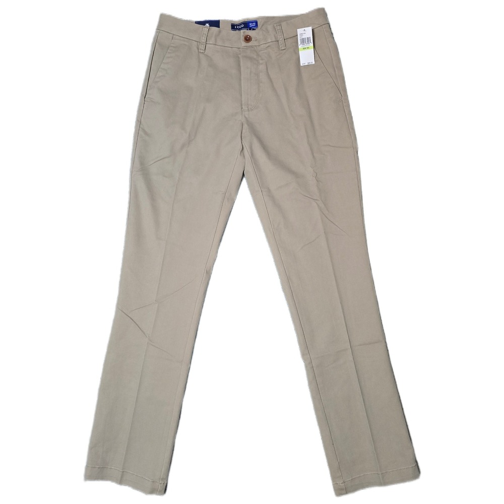 IZOD 30W 32L Straight Fit Performance Stretch Chino Pants Cedarwood Khaki‎ (C)